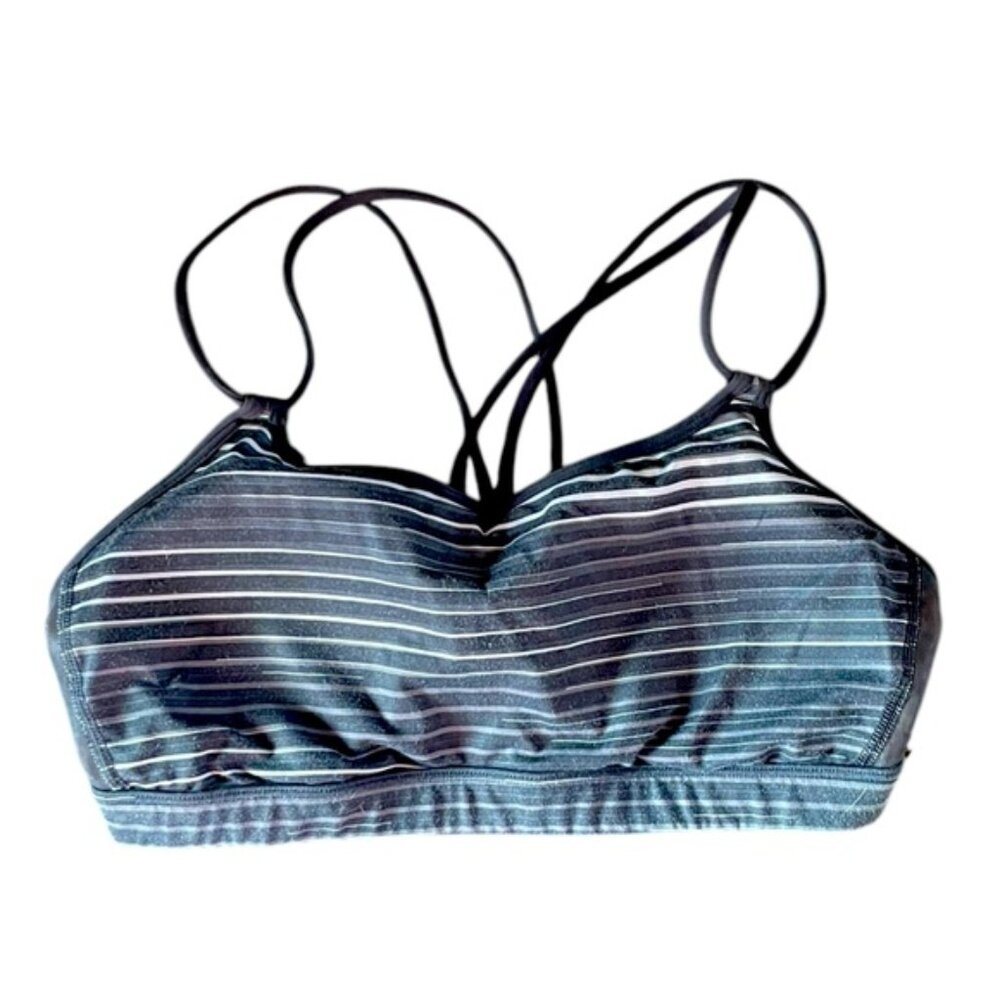 LULULEMON strappy athletic sports yoga  bra black grey stripes 8